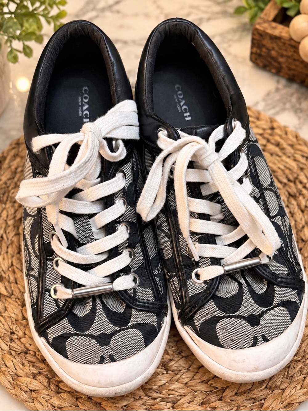 Coach Black & White Signature Canvas Lace-Up Sneakers